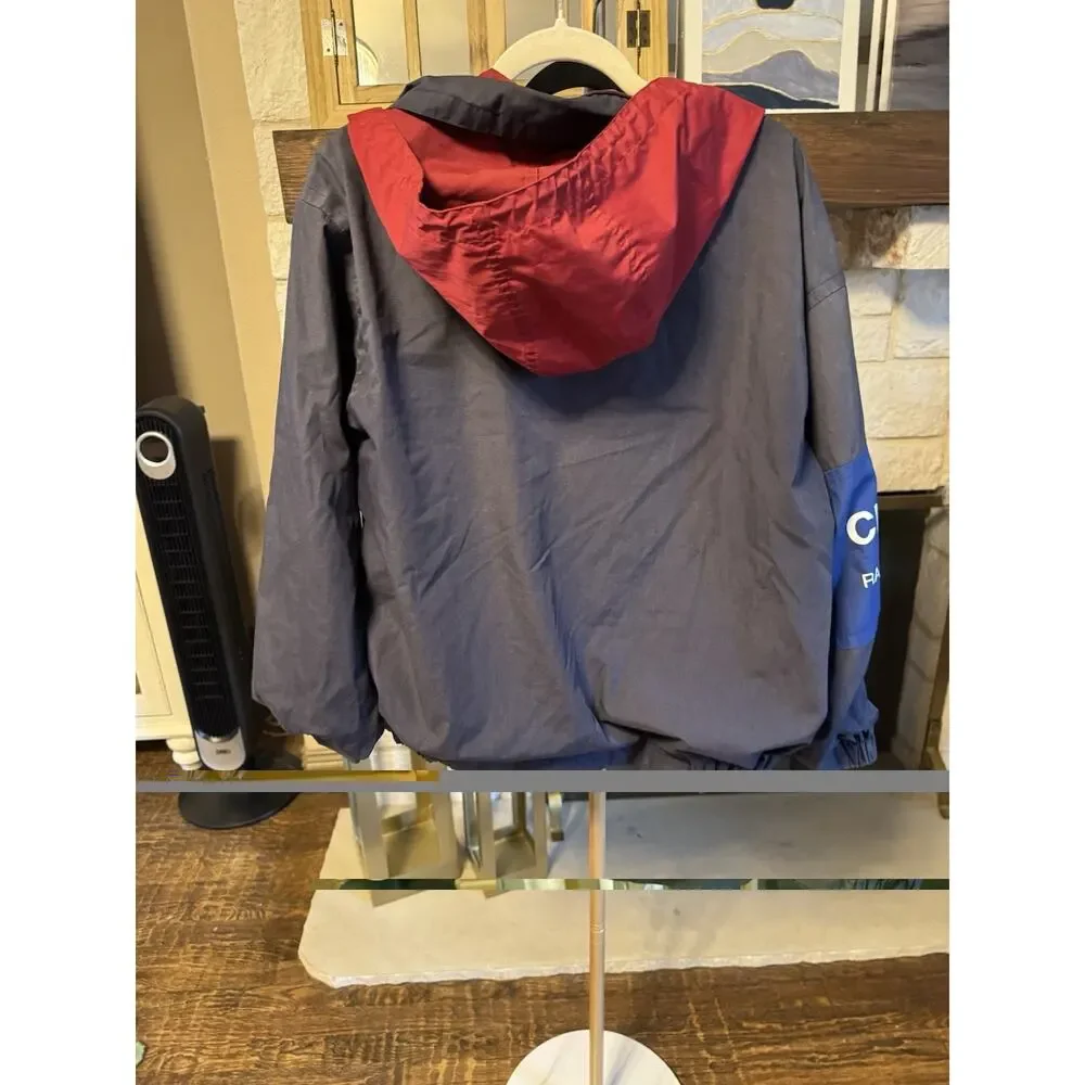 Chaps Ralph Lauren Navy Red Windbreaker Jacket Men's Size M Logo Zip Drawstring